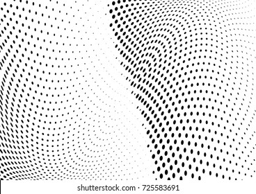 Abstract halftone wave dotted background. Futuristic twisted grunge pattern, dot, circles.  Vector modern optical pop art texture for posters, business cards, cover, labels mock-up, stickers layout