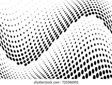 Abstract halftone wave dotted background. Futuristic twisted grunge pattern, dot, circles.  Vector modern optical pop art texture for posters, business cards, cover, labels mock-up, stickers layout