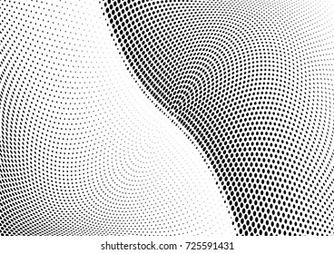 Abstract halftone wave dotted background. Futuristic twisted grunge pattern, dot, circles.  Vector modern optical pop art texture for posters, business cards, cover, labels mock-up, stickers layout