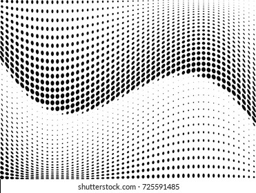Abstract halftone wave dotted background. Futuristic twisted grunge pattern, dot, circles.  Vector modern optical pop art texture for posters, business cards, cover, labels mock-up, stickers layout