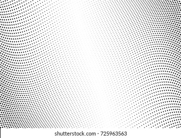 Abstrato onda de meio-tom pontilhada fundo. Padrão grunge torcido futurista, ponto, círculos. Textura pop art óptica moderna vetor para cartazes, cartões de visita, capa, etiquetas maquete, layout de adesivos.