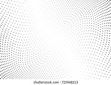 Abstract halftone wave dotted background. Futuristic twisted grunge pattern, dot, circles.  Vector modern optical pop art texture for posters, business cards, cover, labels mock-up, stickers layout
