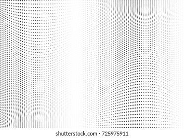 Abstract halftone wave dotted background. Futuristic twisted grunge pattern, dot, circles.  Vector modern optical pop art texture for posters, business cards, cover, labels mock-up, stickers layout