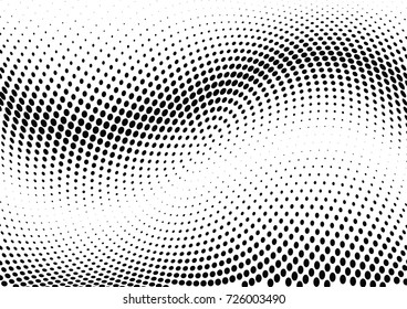 Abstract halftone wave dotted background. Futuristic twisted grunge pattern, dot, circles.  Vector modern optical pop art texture for posters, business cards, cover, labels mock-up, stickers layout