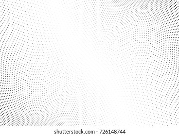 Abstract halftone wave dotted background. Futuristic twisted grunge pattern, dot, circles.  Vector modern optical pop art texture for posters, business cards, cover, labels mock-up, stickers layout