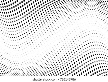 Abstract halftone wave dotted background. Futuristic twisted grunge pattern, dot, circles.  Vector modern optical pop art texture for posters, business cards, cover, labels mock-up, stickers layout