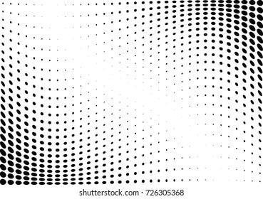 Abstract halftone wave dotted background. Futuristic twisted grunge pattern, dot, circles.  Vector modern optical pop art texture for posters, business cards, cover, labels mock-up, stickers layout