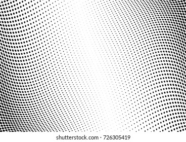 Abstract halftone wave dotted background. Futuristic twisted grunge pattern, dot, circles.  Vector modern optical pop art texture for posters, business cards, cover, labels mock-up, stickers layout