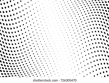 Abstract halftone wave dotted background. Futuristic twisted grunge pattern, dot, circles.  Vector modern optical pop art texture for posters, business cards, cover, labels mock-up, stickers layout