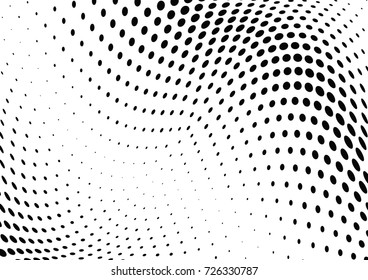 Abstract halftone wave dotted background. Futuristic twisted grunge pattern, dot, circles.  Vector modern optical pop art texture for posters, business cards, cover, labels mock-up, stickers layout