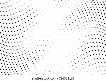 Abstract halftone wave dotted background. Futuristic twisted grunge pattern, dot, circles.  Vector modern optical pop art texture for posters, business cards, cover, labels mock-up, stickers layout