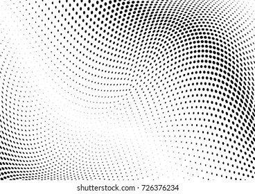 Abstract halftone wave dotted background. Futuristic twisted grunge pattern, dot, circles.  Vector modern optical pop art texture for posters, business cards, cover, labels mock-up, stickers layout