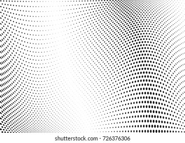 Abstract halftone wave dotted background. Futuristic twisted grunge pattern, dot, circles.  Vector modern optical pop art texture for posters, business cards, cover, labels mock-up, stickers layout