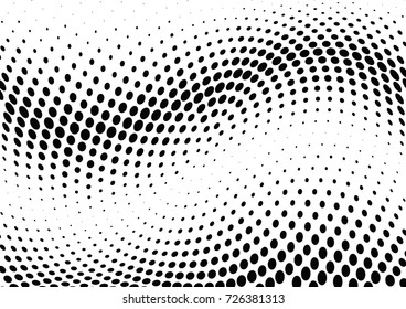 Abstract halftone wave dotted background. Futuristic twisted grunge pattern, dot, circles.  Vector modern optical pop art texture for posters, business cards, cover, labels mock-up, stickers layout
