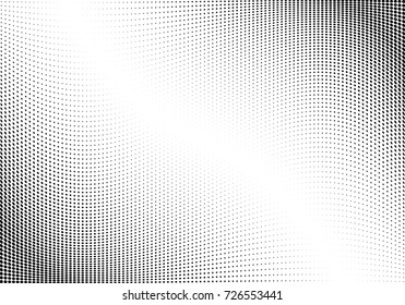 Abstract halftone wave dotted background. Futuristic twisted grunge pattern, dot, circles.  Vector modern optical pop art texture for posters, business cards, cover, labels mock-up, stickers layout