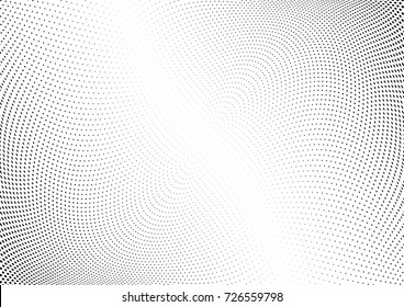 Abstract halftone wave dotted background. Futuristic twisted grunge pattern, dot, circles.  Vector modern optical pop art texture for posters, business cards, cover, labels mock-up, stickers layout