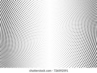 Abstract halftone wave dotted background. Futuristic twisted grunge pattern, dot, circles.  Vector modern optical pop art texture for posters, business cards, cover, labels mock-up, stickers layout