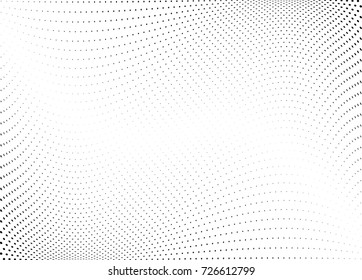 Abstract halftone wave dotted background. Futuristic twisted grunge pattern, dot, circles.  Vector modern optical pop art texture for posters, business cards, cover, labels mock-up, stickers layout