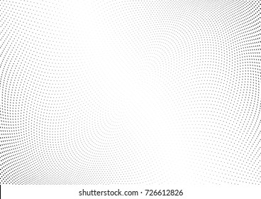 Abstract halftone wave dotted background. Futuristic twisted grunge pattern, dot, circles.  Vector modern optical pop art texture for posters, business cards, cover, labels mock-up, stickers layout