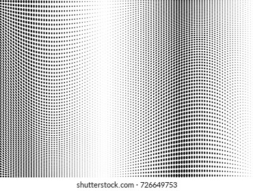 Abstract halftone wave dotted background. Futuristic twisted grunge pattern, dot, circles.  Vector modern optical pop art texture for posters, business cards, cover, labels mock-up, stickers layout