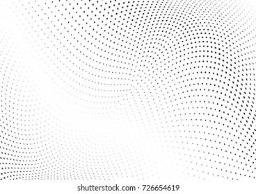 Abstract halftone wave dotted background. Futuristic twisted grunge pattern, dot, circles.  Vector modern optical pop art texture for posters, business cards, cover, labels mock-up, stickers layout