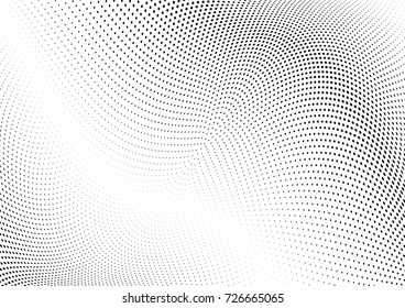 Abstract halftone wave dotted background. Futuristic twisted grunge pattern, dot, circles.  Vector modern optical pop art texture for posters, business cards, cover, labels mock-up, stickers layout