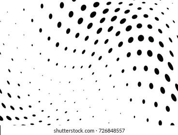 Abstract halftone wave dotted background. Futuristic twisted grunge pattern, dot, circles.  Vector modern optical pop art texture for posters, business cards, cover, labels mock-up, stickers layout
