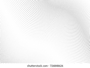 Abstract halftone wave dotted background. Futuristic twisted grunge pattern, dot, circles.  Vector modern optical pop art texture for posters, business cards, cover, labels mock-up, stickers layout