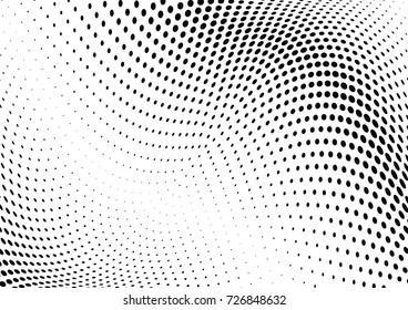 Abstract halftone wave dotted background. Futuristic twisted grunge pattern, dot, circles.  Vector modern optical pop art texture for posters, business cards, cover, labels mock-up, stickers layout