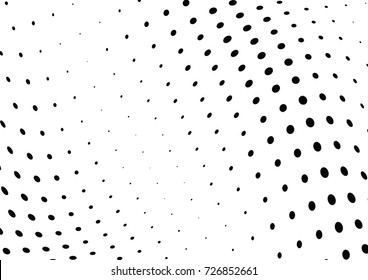 Abstract halftone wave dotted background. Futuristic twisted grunge pattern, dot, circles.  Vector modern optical pop art texture for posters, business cards, cover, labels mock-up, stickers layout
