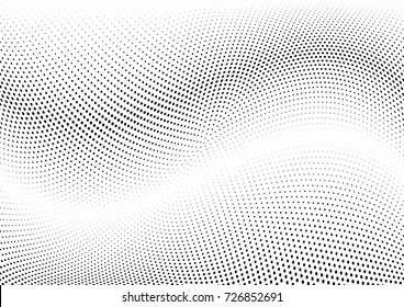 Abstract halftone wave dotted background. Futuristic twisted grunge pattern, dot, circles.  Vector modern optical pop art texture for posters, business cards, cover, labels mock-up, stickers layout
