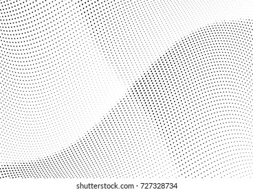 Abstract halftone wave dotted background. Futuristic twisted grunge pattern, dot, circles.  Vector modern optical pop art texture for posters, business cards, cover, labels mock-up, stickers layout