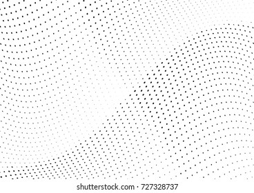 Abstract halftone wave dotted background. Futuristic twisted grunge pattern, dot, circles.  Vector modern optical pop art texture for posters, business cards, cover, labels mock-up, stickers layout