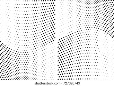 Abstract halftone wave dotted background. Futuristic twisted grunge pattern, dot, circles.  Vector modern optical pop art texture for posters, business cards, cover, labels mock-up, stickers layout