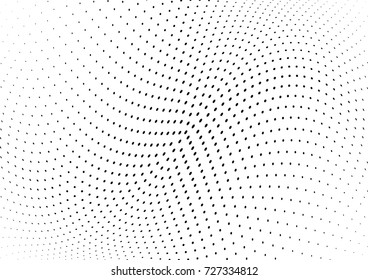Abstract halftone wave dotted background. Futuristic twisted grunge pattern, dot, circles.  Vector modern optical pop art texture for posters, business cards, cover, labels mock-up, stickers layout