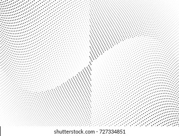 Abstract halftone wave dotted background. Futuristic twisted grunge pattern, dot, circles.  Vector modern optical pop art texture for posters, business cards, cover, labels mock-up, stickers layout