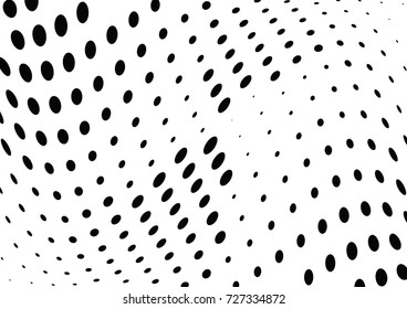 Abstract halftone wave dotted background. Futuristic twisted grunge pattern, dot, circles.  Vector modern optical pop art texture for posters, business cards, cover, labels mock-up, stickers layout