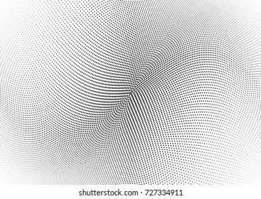 Abstract halftone wave dotted background. Futuristic twisted grunge pattern, dot, circles.  Vector modern optical pop art texture for posters, business cards, cover, labels mock-up, stickers layout