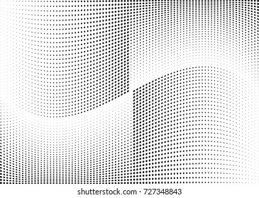 Abstract halftone wave dotted background. Futuristic twisted grunge pattern, dot, circles.  Vector modern optical pop art texture for posters, business cards, cover, labels mock-up, stickers layout