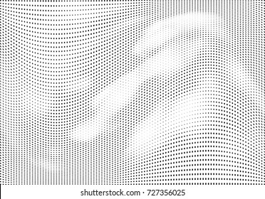 Abstract halftone wave dotted background. Futuristic twisted grunge pattern, dot, circles.  Vector modern optical pop art texture for posters, business cards, cover, labels mock-up, stickers layout