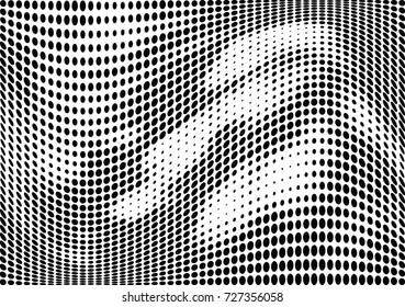 Abstract halftone wave dotted background. Futuristic twisted grunge pattern, dot, circles.  Vector modern optical pop art texture for posters, business cards, cover, labels mock-up, stickers layout