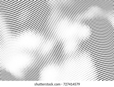 Abstract halftone wave dotted background. Futuristic twisted grunge pattern, dot, circles.  Vector modern optical pop art texture for posters, business cards, cover, labels mock-up, stickers layout
