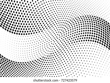 Abstract halftone wave dotted background. Futuristic twisted grunge pattern, dot, circles.  Vector modern optical pop art texture for posters, business cards, cover, labels mock-up, stickers layout