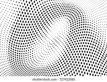 Abstract halftone wave dotted background. Futuristic twisted grunge pattern, dot, circles.  Vector modern optical pop art texture for posters, business cards, cover, labels mock-up, stickers layout