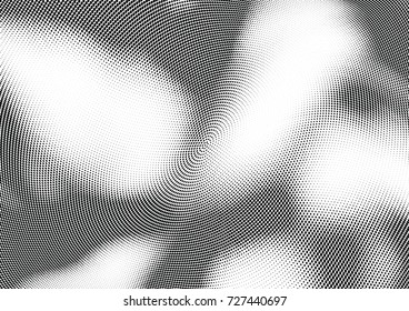 Abstract halftone wave dotted background. Futuristic twisted grunge pattern, dot, circles.  Vector modern optical pop art texture for posters, business cards, cover, labels mock-up, stickers layout