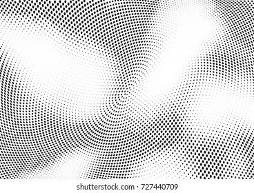 Abstract halftone wave dotted background. Futuristic twisted grunge pattern, dot, circles.  Vector modern optical pop art texture for posters, business cards, cover, labels mock-up, stickers layout