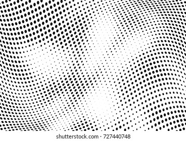 Abstract halftone wave dotted background. Futuristic twisted grunge pattern, dot, circles.  Vector modern optical pop art texture for posters, business cards, cover, labels mock-up, stickers layout