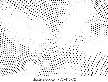 Abstract halftone wave dotted background. Futuristic twisted grunge pattern, dot, circles.  Vector modern optical pop art texture for posters, business cards, cover, labels mock-up, stickers layout