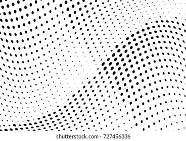 Abstract halftone wave dotted background. Futuristic twisted grunge pattern, dot, circles.  Vector modern optical pop art texture for posters, business cards, cover, labels mock-up, stickers layout
