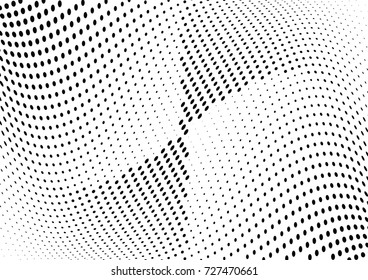 Abstract halftone wave dotted background. Futuristic twisted grunge pattern, dot, circles.  Vector modern optical pop art texture for posters, business cards, cover, labels mock-up, stickers layout